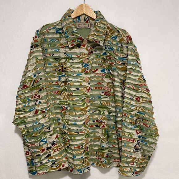 Life Style Woman Raw Edge‎ Ruffle Cotton Lightweight Buttoned Shacket Sz 1 X - Picture 1 of 7
